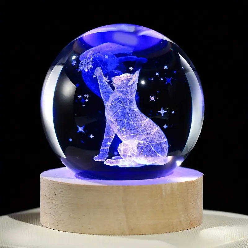 LUZ BOLA CRISTAL GATITO Y MARIPOSA