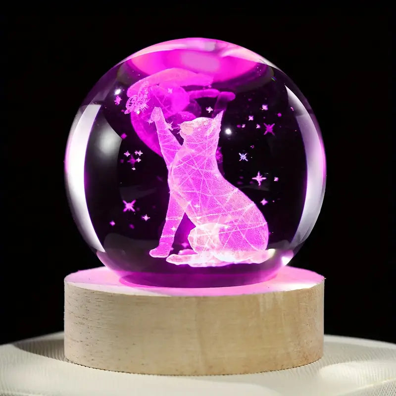 LUZ BOLA CRISTAL GATITO Y MARIPOSA