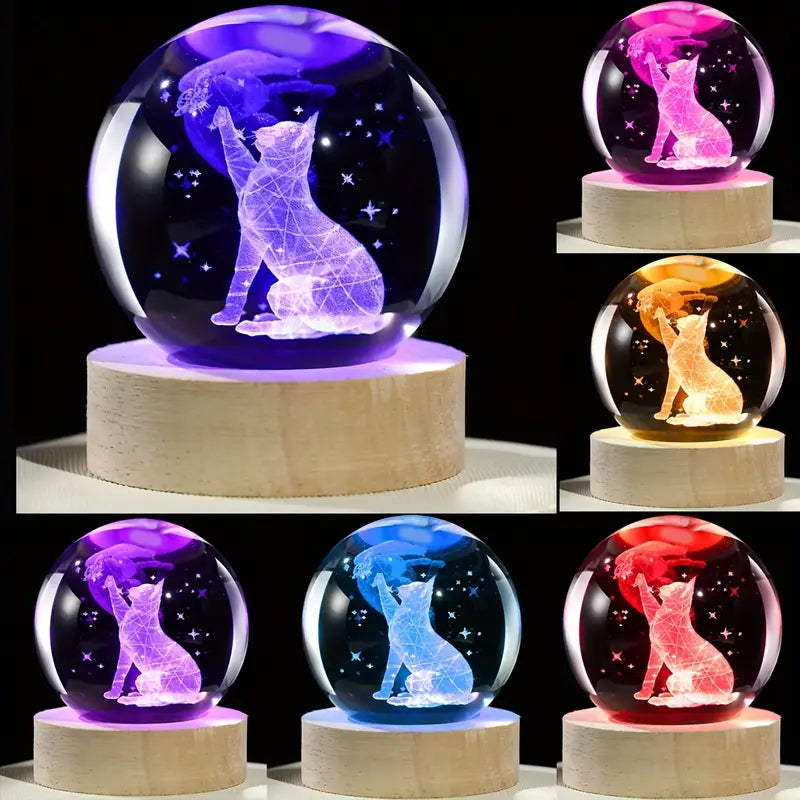 LUZ BOLA CRISTAL GATITO Y MARIPOSA